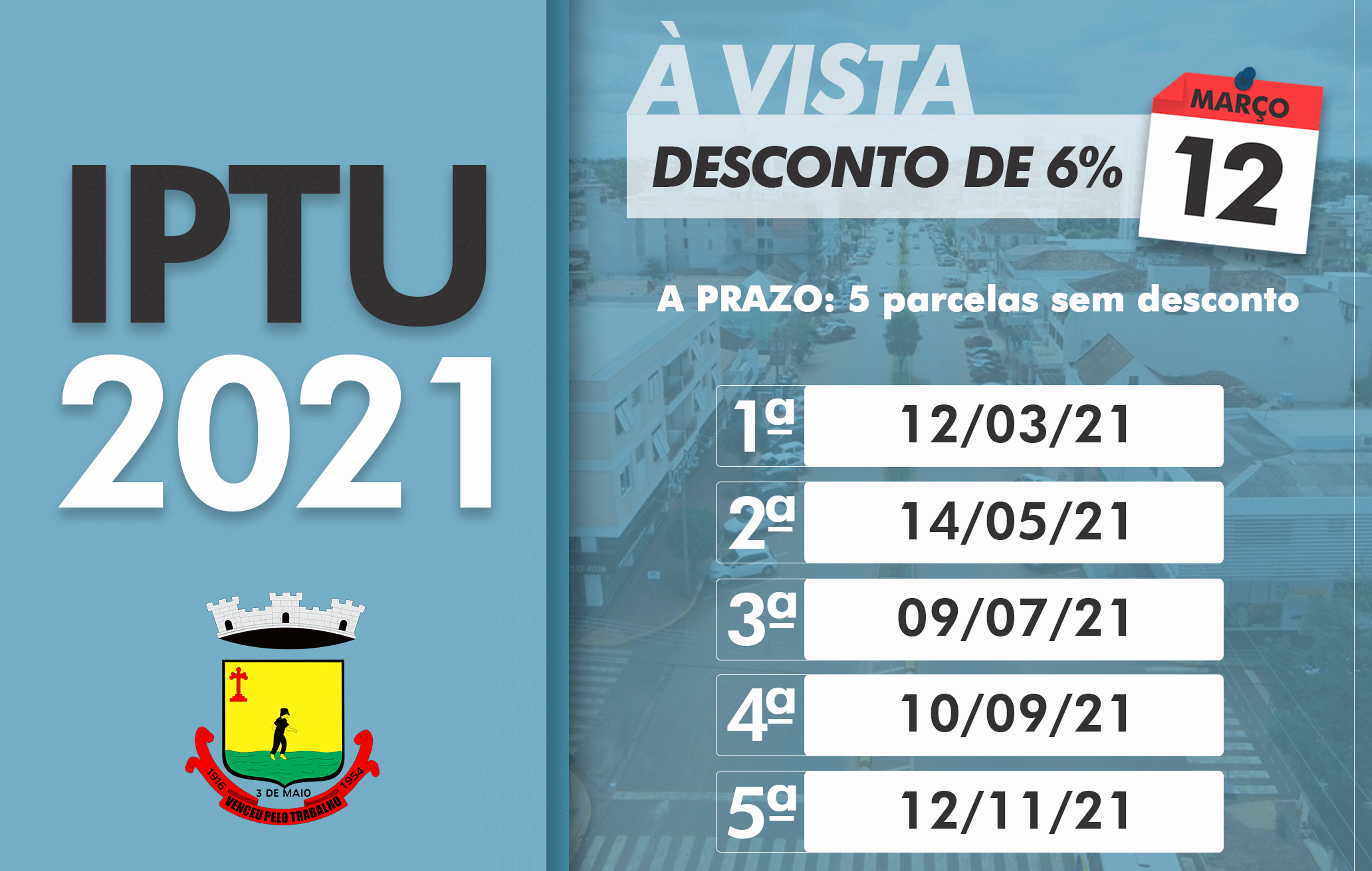 PAGAMENTO DO IPTU COM DESCONTO PODE SER REALIZADO ATÉ O DIA 12 DE MARÇO